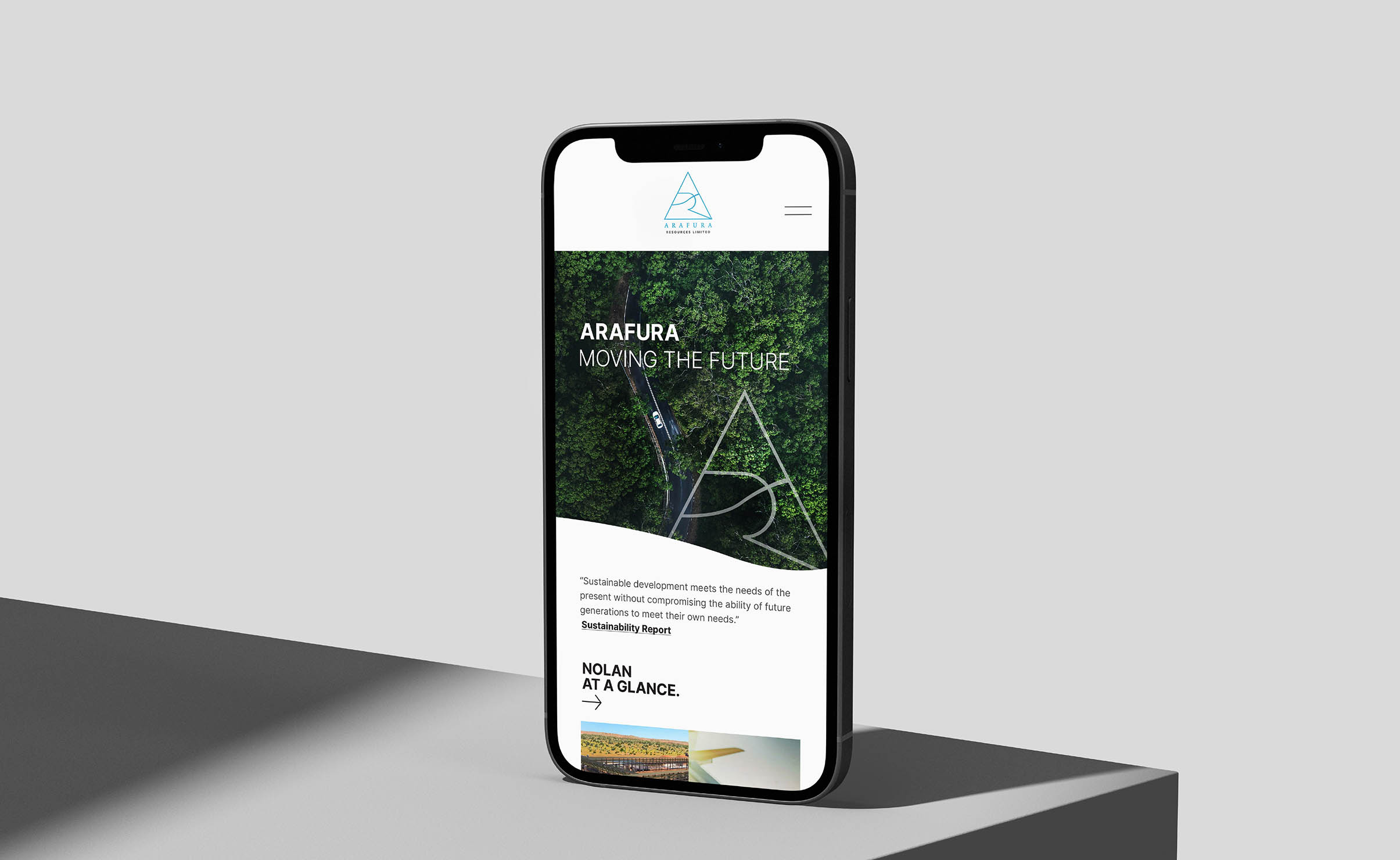 iPhone mock up of Arafura website homepage